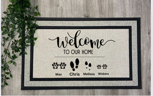 Family paw prints welcome  mat